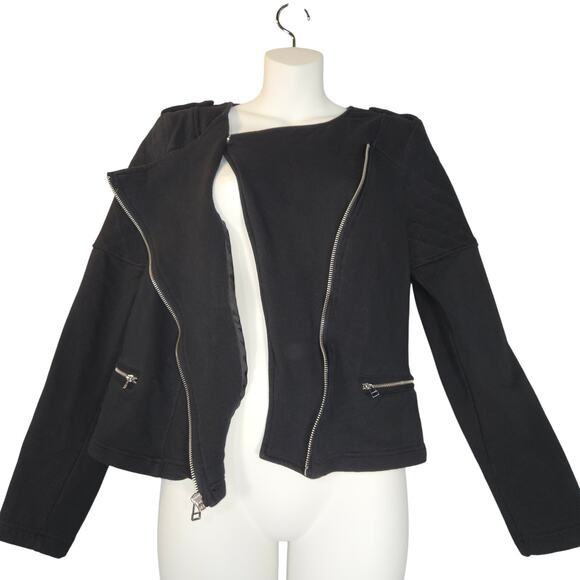Candies Womens Large Asymmetric Zip Sweatshirt Blazer Black Stretch Moto Y2K - Picture 4 of 11